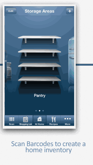 Storage Areas screen: a pantry shelf illustration