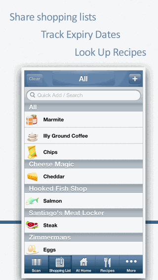 Shopping list grouped by shop
